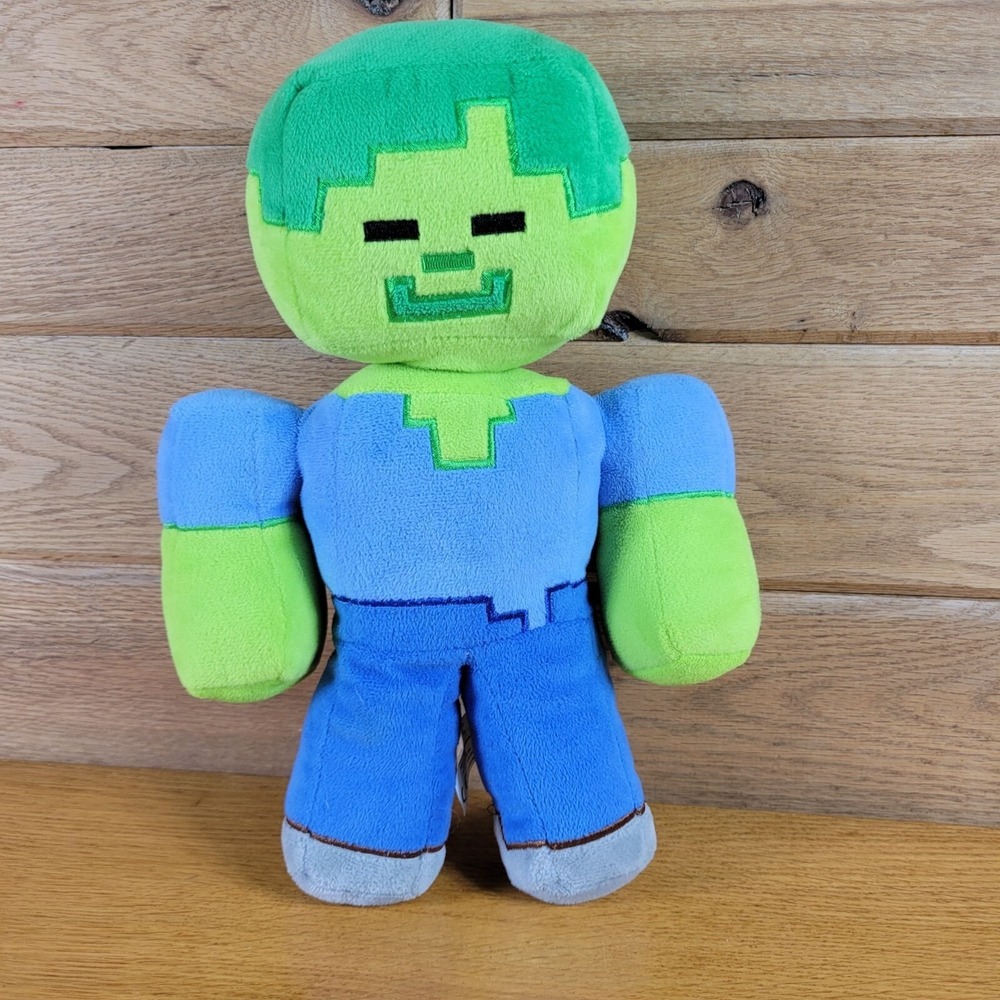 Minecraft Creeper Zombie Plush Toy 2014 Mojang AB Green Blue Soft Stuffed 13"